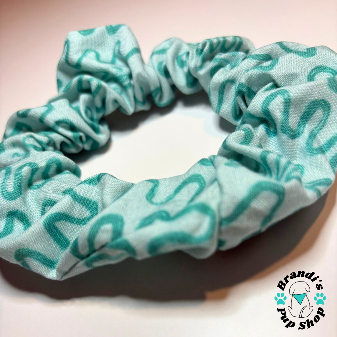 Teal Squiggles Hair Scrunchie