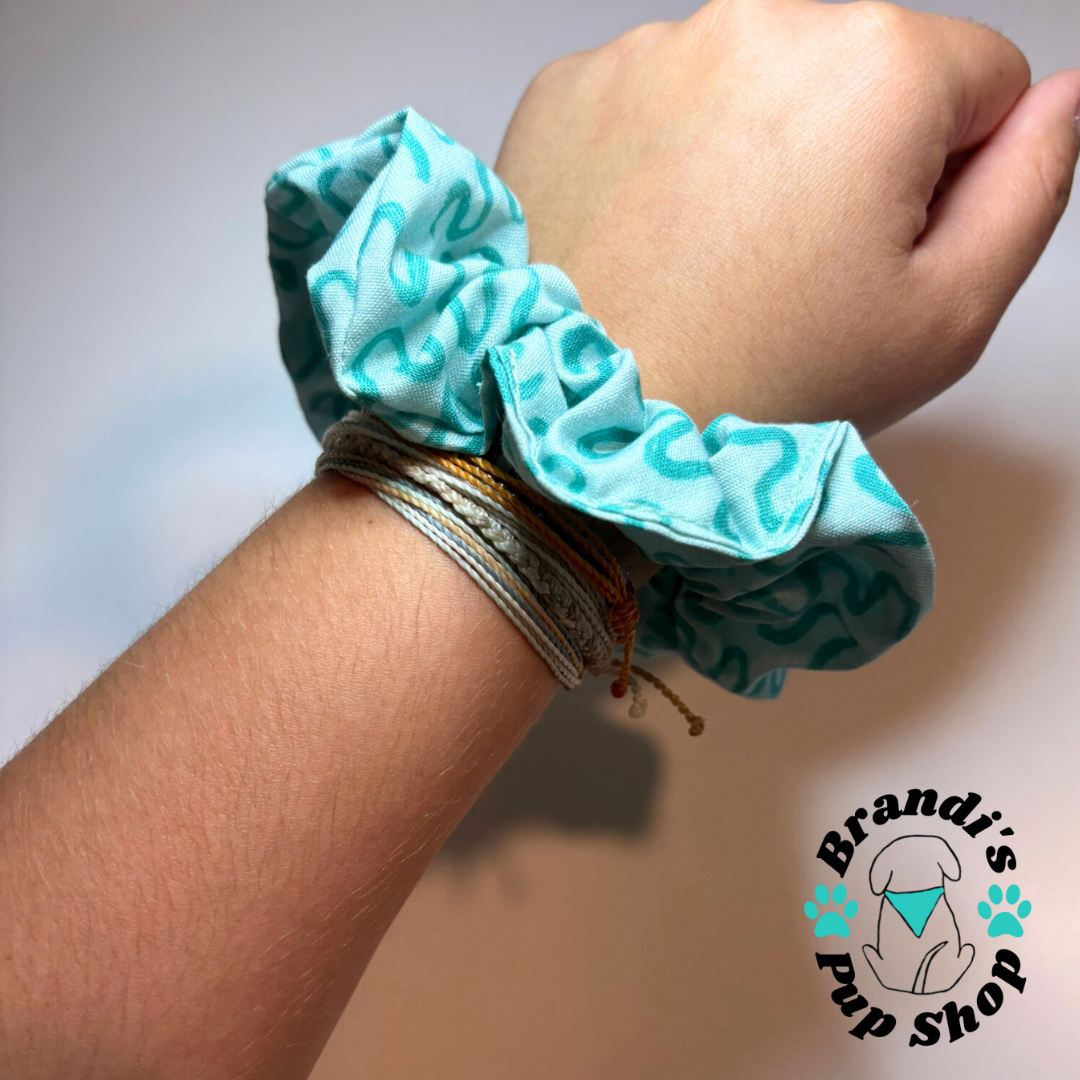 Teal Squiggles Hair Scrunchie